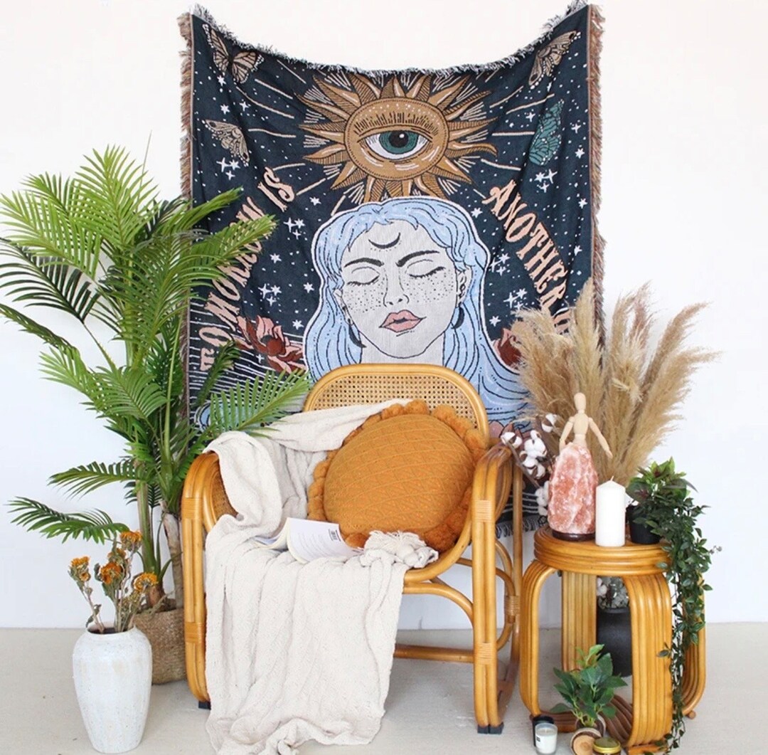 Goddess Throw Blanket, Jacquard Tapestry, Boho Decor, Tomorrow is ...