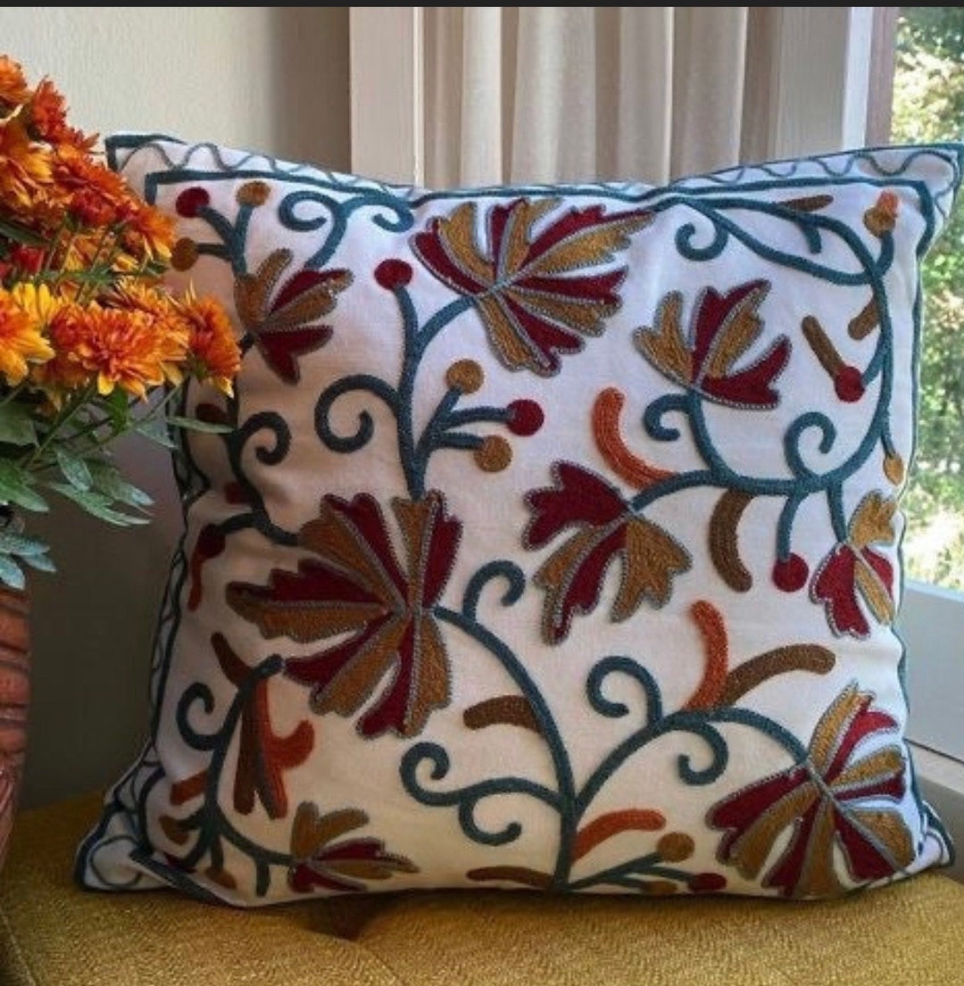 Embroidered Fall Throw Pillow Covers, Autumn Decor, Fall Decorating