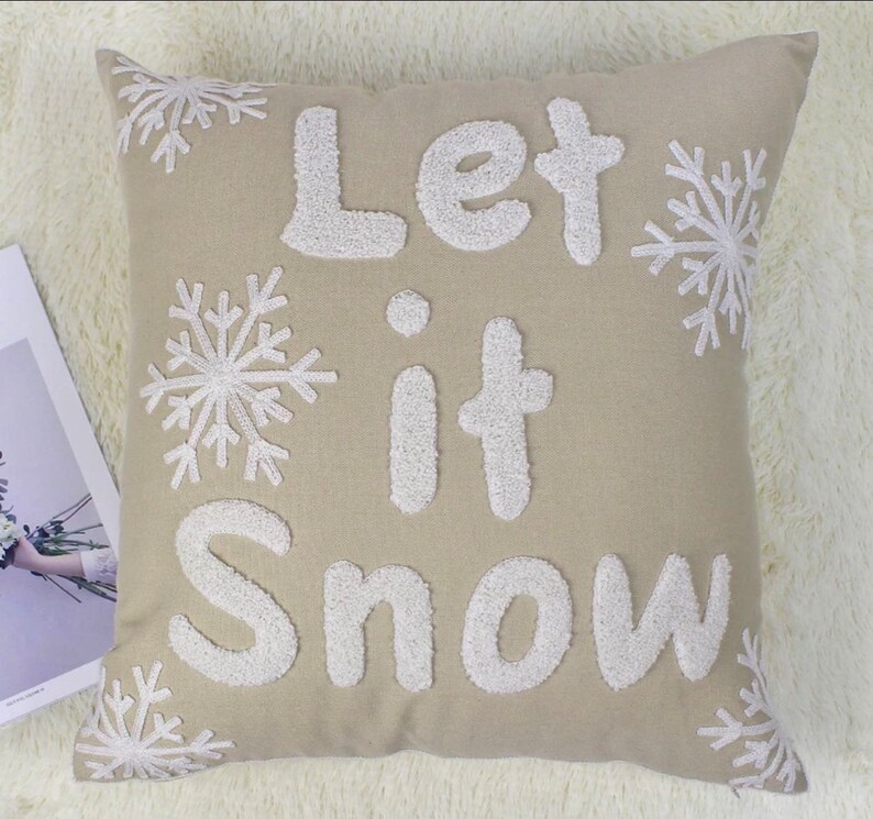 Snowflake Embroidered Throw Pillow Cover Holiday Pillows Etsy