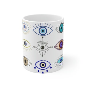 Evil Eye Ceramic Mug, 11oz Coffee Mug, Third Eye, Tarot Cup, Clear Negative Energy