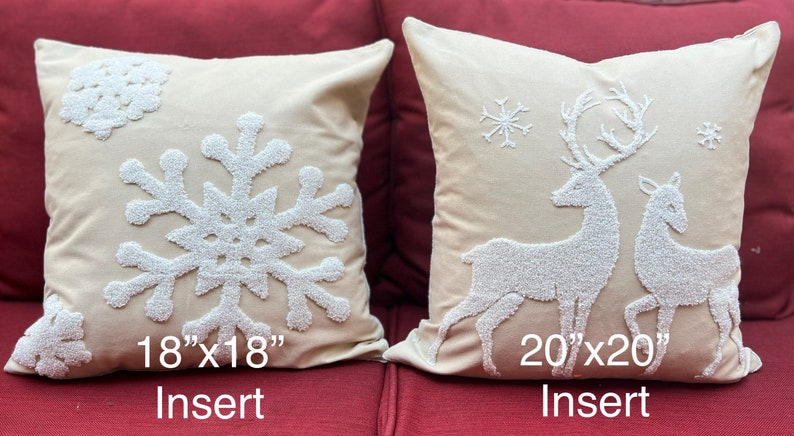 Winter Deer Embroidered Throw Pillow Cover, Holiday Pillows, Rustic Holiday Decor, Christmas Decorating, Fits 18x18 or 20x20 inserts image 5