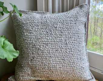 Textured Boucle Throw Pillow Cover, Luxury Pillow Cover, Oatmeal Color, Fits 18”x18” or 20”x20” Inserts, Sofa Pillow, Neutral Decor, Knotted