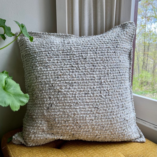 Textured Boucle Throw Pillow Cover, Luxury Pillow Cover, Oatmeal Color, Fits 18”x18” or 20”x20” Inserts, Sofa Pillow, Neutral Decor, Knotted