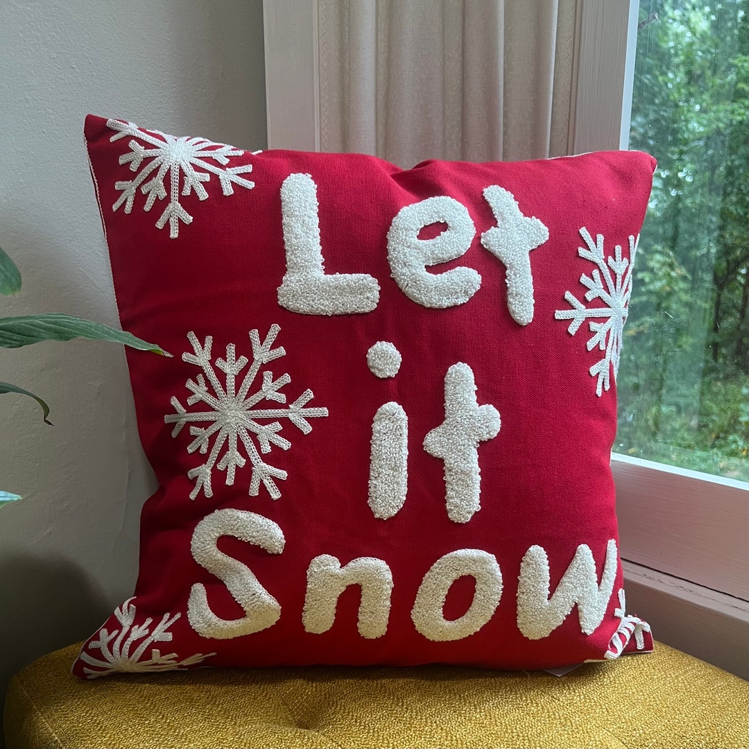 Embroidered Christmas Throw Pillow Cover, Holiday Decor, Christmas