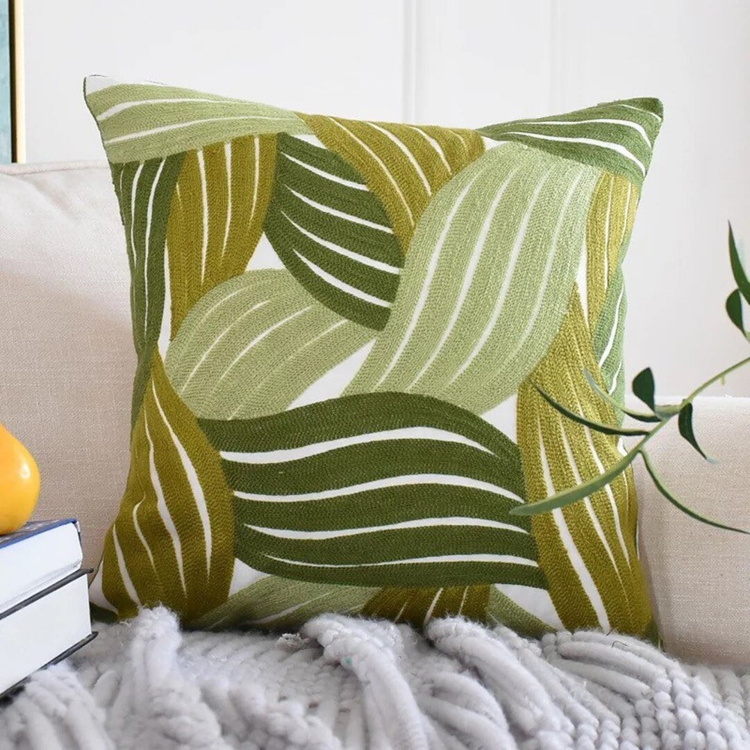Plant Embroidered Throw Pillow Covers Pillows for Sofa Etsy