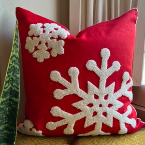 Embroidered Snowflake Throw Pillow Cover, Christmas Pillow, Holiday Decor, Christmas Decorating, Fits 18x18 or 20x20 inserts