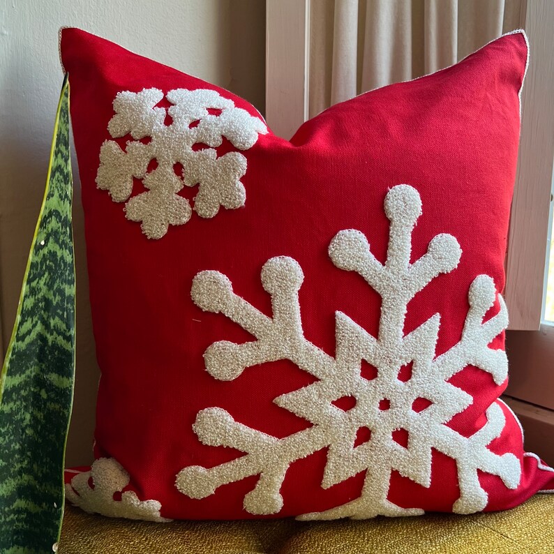 Embroidered Snowflake Throw Pillow Cover Christmas Pillow Etsy