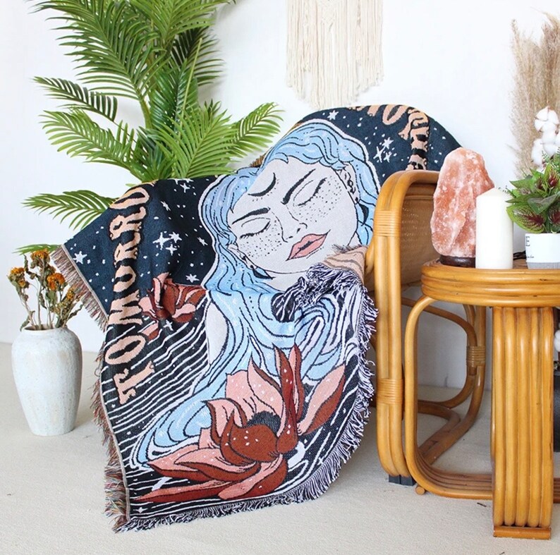 Goddess Throw Blanket, Jacquard Tapestry, Boho Decor, Tomorrow is ...