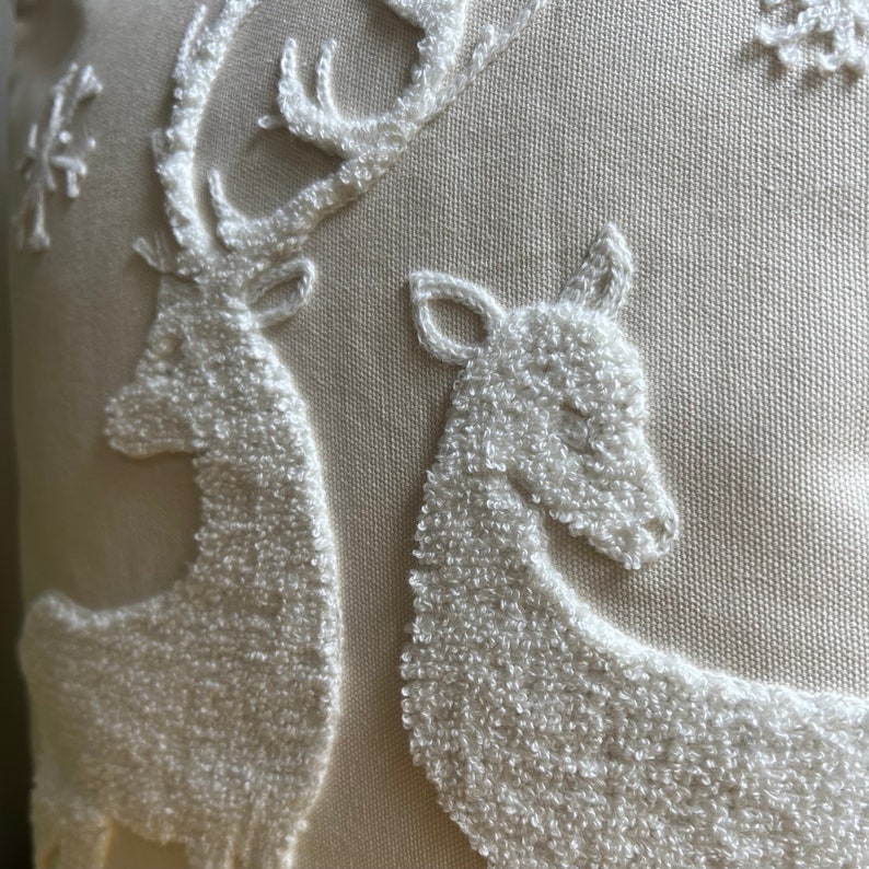 Winter Deer Embroidered Throw Pillow Cover, Holiday Pillows, Rustic Holiday Decor, Christmas Decorating, Fits 18x18 or 20x20 inserts image 2