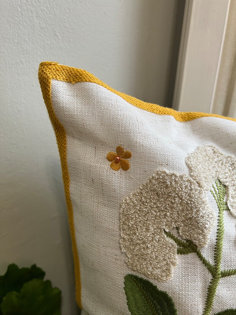 Spring Floral Embroidered Throw Pillow Cover, Wildflower Pillow, Boho Decor, Spring Decorating, Floral Pillowcase, Fits 18x18 20x20 inserts image 7