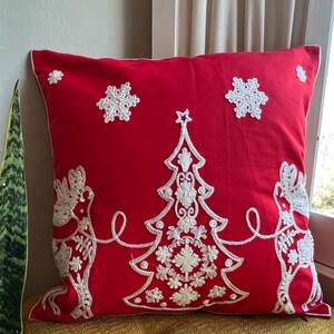 Embroidered Christmas Throw Pillow Cover, Holiday Decor, Christmas Decorating, Christmas Tree Pillow, Fits 18x18 or 20x20 inserts