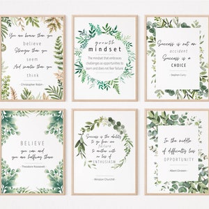 GROWTH MINDSET POSTER digital download set of 6, elementary, secondary classroom decor greenery eucalyptus motivational