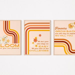BLOOM Growth Mindset & Inclusion Posters (set of 3) Digital Download | Classroom Decor | Retro Groovy | Classroom Art | Growth Mindset |