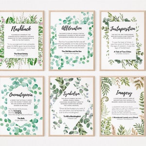 LITERARY DEVICE POSTERS set of 10 | Greenery Floral | Digital Download | English Classroom | class decor | writing poster | literature |