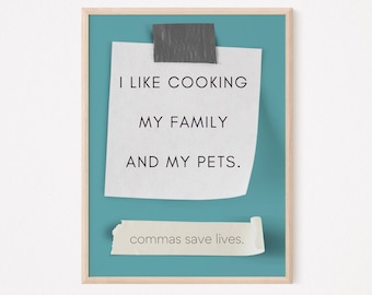 Funny Grammar Comma Poster | Digital Download | Writing Poster | classroom decor | English class | Wall Art |  English teacher | high school