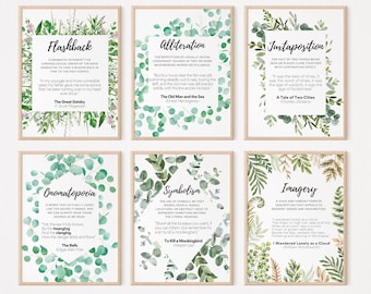 LITERARY DEVICE POSTERS set of 10 | Greenery Floral | Digital Download | English Classroom | class decor | writing poster | literature |