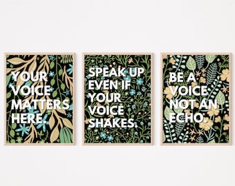 Floral Growth Mindset & Inclusion Posters (set of 3) Digital Download | Classroom Decor | Voice | Classroom Wall Art | Motivational | Print