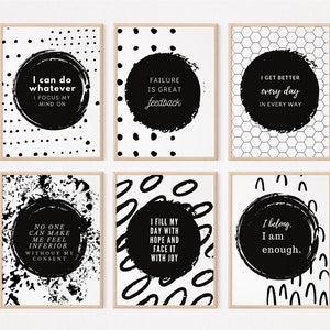 POSITIVE AFFIRMATIONS POSTER set of 6 digital download inspirational and positive messages for classroom or office decor