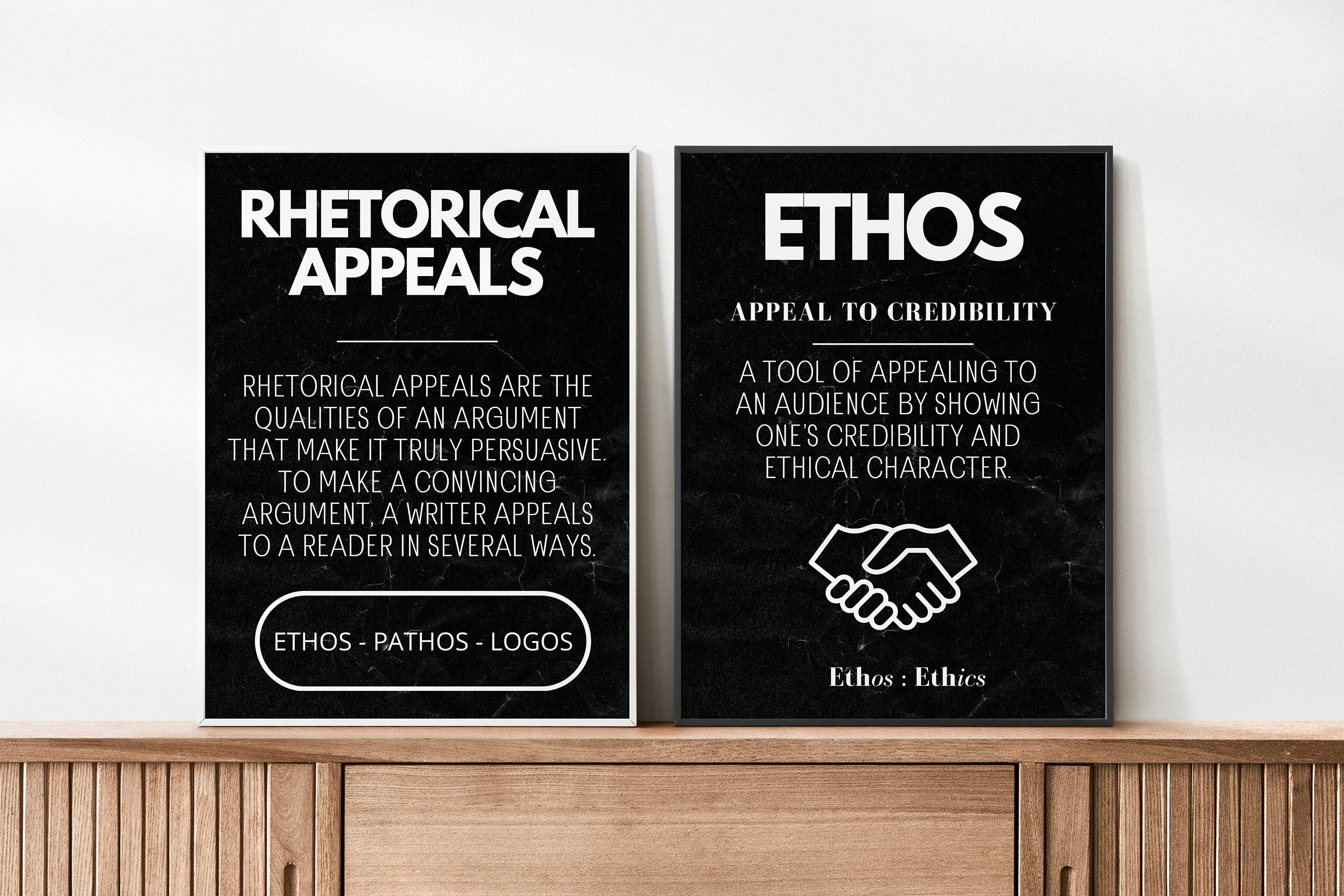 Set of 5 Ethos Pathos Logos Kairos, Classroom Decor High School AP English  Art INSTANT DOWNLOAD Rhetorical Appeals, English Reading Posters 