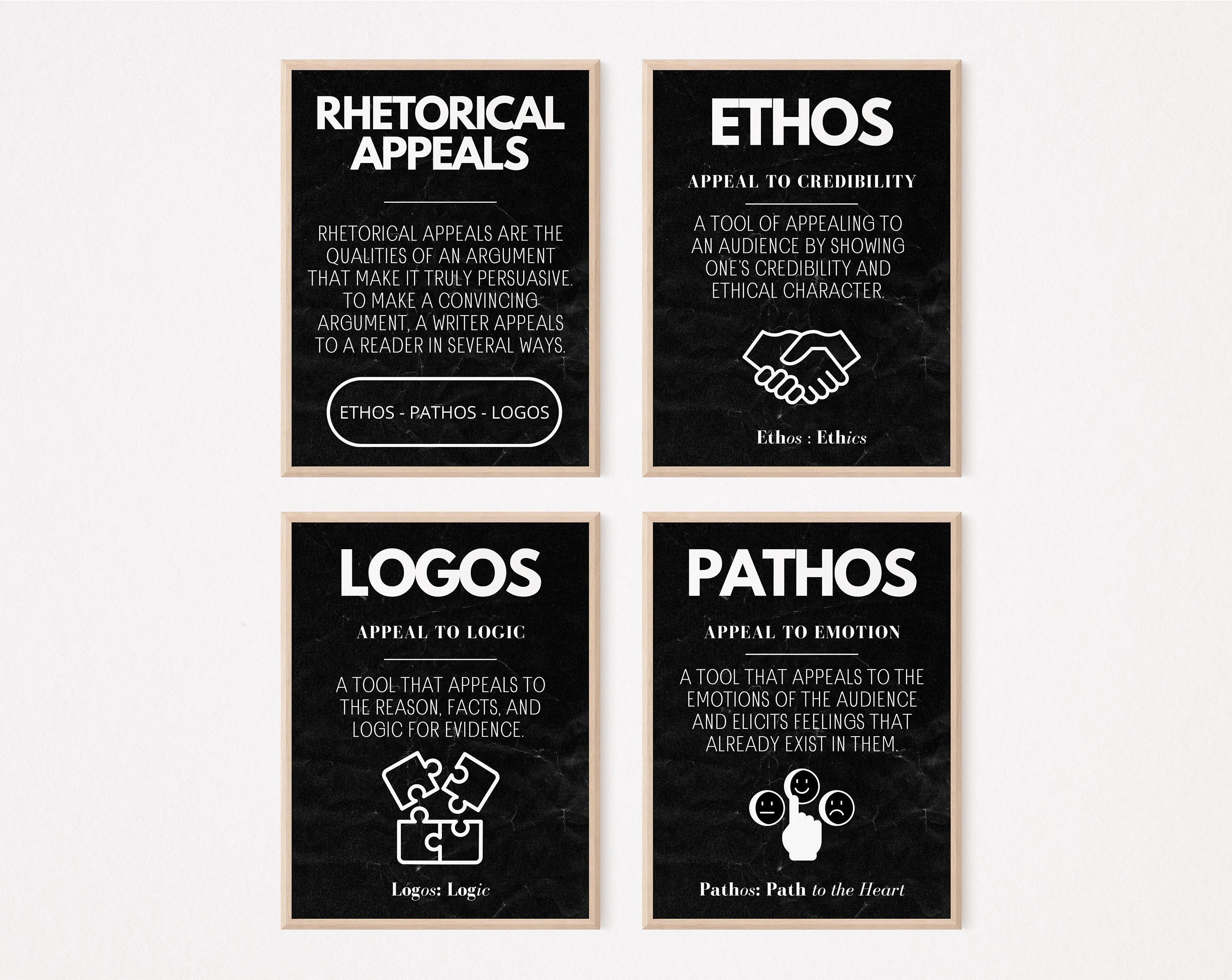 Ethos Pathos Logos Digital Download set of 4 Rhetorical Appeals English  Classroom Classroom Decoration Reading Poster AP English -  Israel