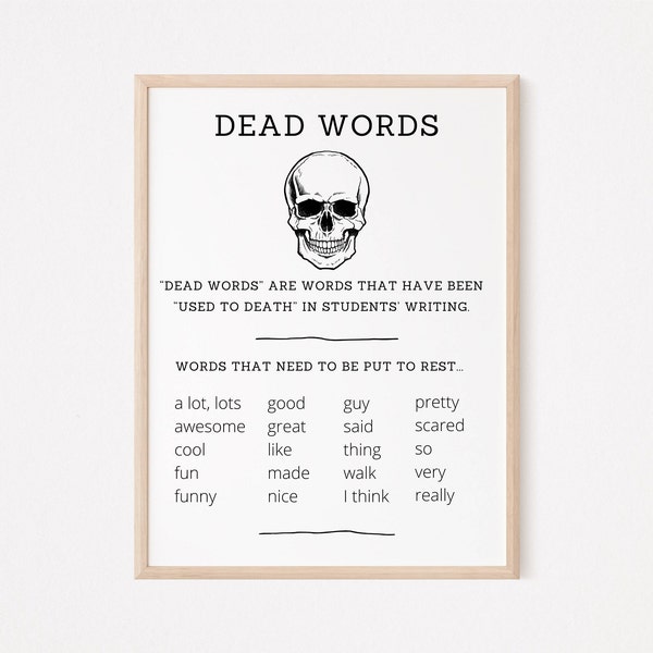 English Classroom DEAD WORDS Poster | Skull Decoration | Writing Poster | English Teacher Decor | English Classroom Decor | Writing Help