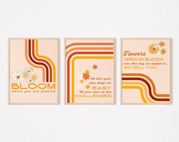 Retro Groovy Classroom Posters: Bloom Growth Mindset Art (Set of 3) (Digital Download)