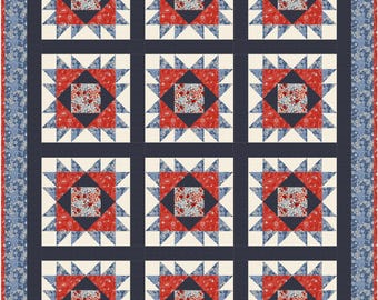 Patriotic Sawtooth Star Quilt Pattern 50" x 62" PDF Only