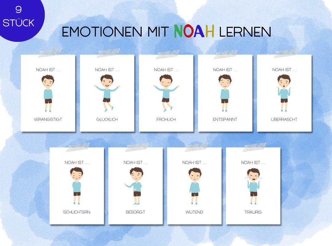 9 Gefühlskarten Kinder zum Ausdrucken, als PDF in A4 und A6, Montessori