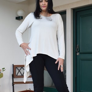 Beige Long Sleeve Asymmetrical Tunic, Oversize Loose Fit Blouse, Plus Size Top, Size L - 6XL Tunics, 6 colors available
