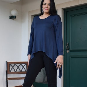 Navy Blue Long Sleeve Asymmetrical Tunic, Oversize Loose Fit Blouse, Plus Size Top, Size L - 6XL Tunics, 6 colors available