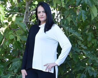 Black and White Off Jumper FRANCISCA/ Plus Size Jumper / Plus Size Sweater / Plus Size Jersey Turtleneck Jumper
