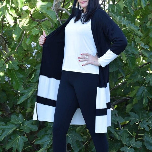 Cardigan pour femme, veste ouverte en jersey fin Plus Size, tailles L - 6X, blanche et noir