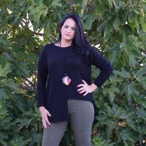 Black Tunic SARA / Plus Size Clothing / Asymmetrical Tunic / Long arm Tunic / Plus Size Tunic / Tunic with pockets