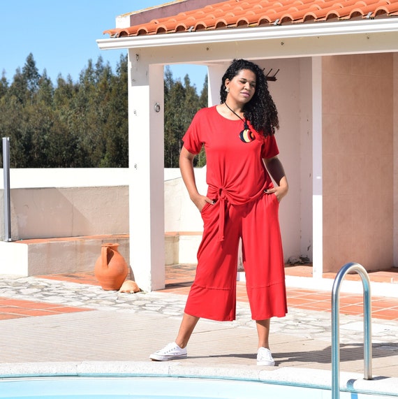 Loose Wide Capri Pants pantacourt and Matching Top, Plus Size