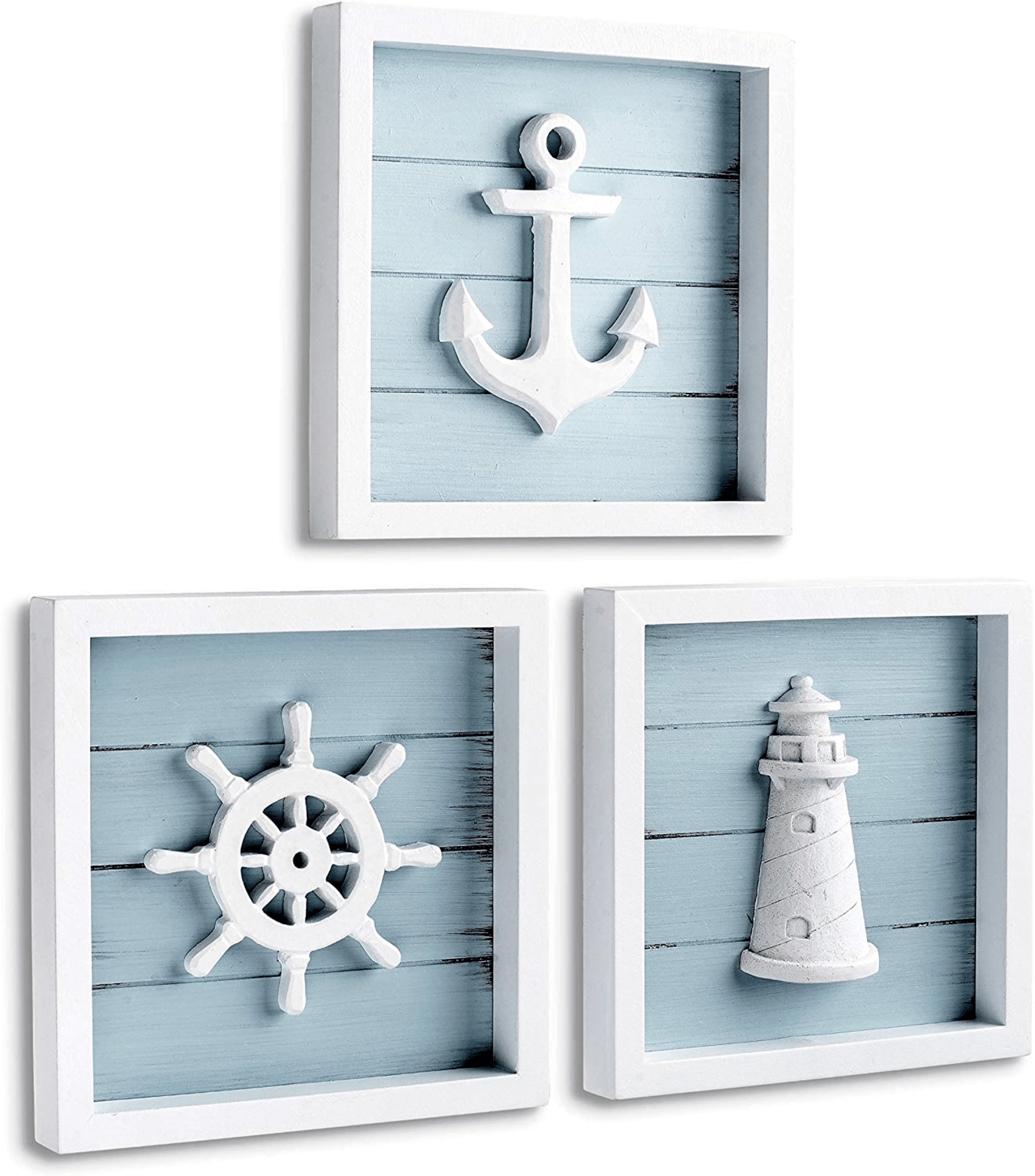 Nautical Wall Decor Set of 3 7x7 Rustic Beach Etsy