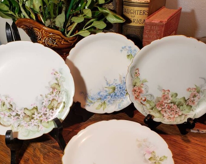 Jean Pouyat Limoges Hand Painted Cabinet Plates Set Of 4 Floral