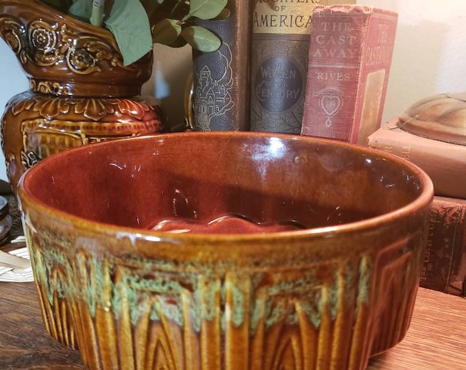 Vintage Haeger Pottery #157 Brown Glazed Embossed Green Planter Bowl Pot USA