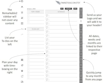 2023 Digital Planner for Remarkable 2 Tablet with Calendar, Daily, Weekly and Monthly View, Time Boxing, ToDo Lists