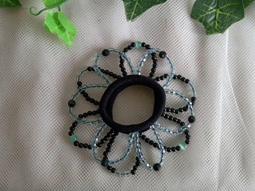 Beaded Hair Ties 2 Pieces Transparent Powder Blue and Black Etsy