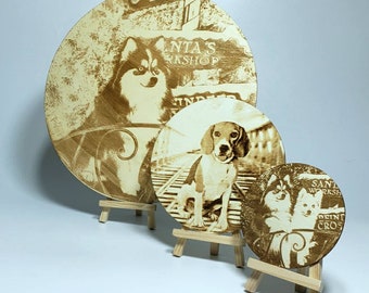 Personalized Photo Laser Engraved Plywood Plaque with Easel