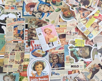 Retro Ad Stickers, 50s-70s Movie Posters, Scrapbooking, Laptop Decals (20 PC)
