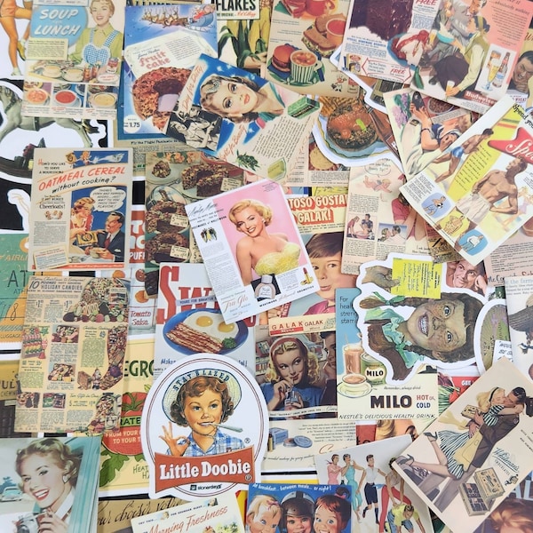 20 PC Cool Retro Advertisings, Old Movie Posters Newspaper Clips from the 50s to 70s 25 pc sticker set for scrapbooking, laptop, cell phone