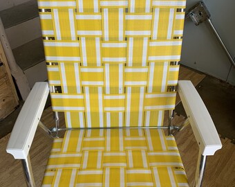 Vintage Aluminum Lawn Chair, Webbed, Yellow