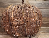 Large Rattan, Woven Grapevine, Lighted Fall Pumpkin, T & W