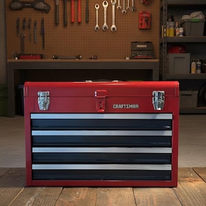 Artisan, boîte à outils en métal rouge, organiseur d'outils, quatre tiroirs