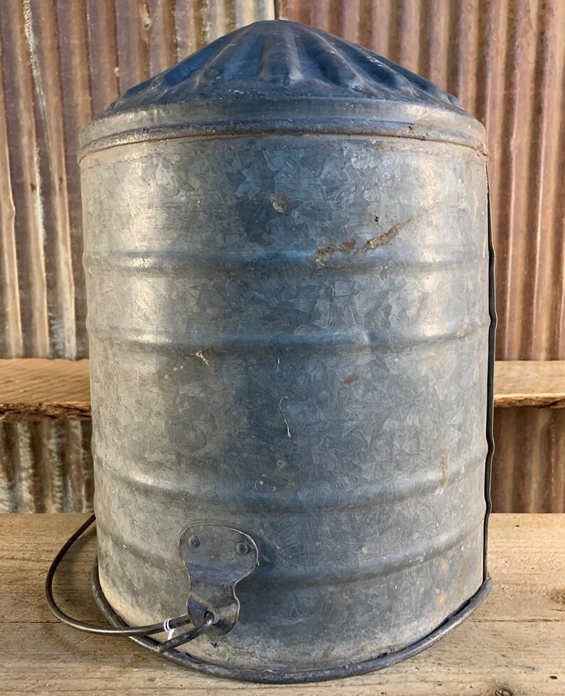 Vintage Galvanized Metal, Chicken Feeder Top, Bucket Etsy
