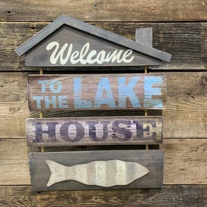 Benvenuti al cartello in legno Lake House: arredamento rustico per baite