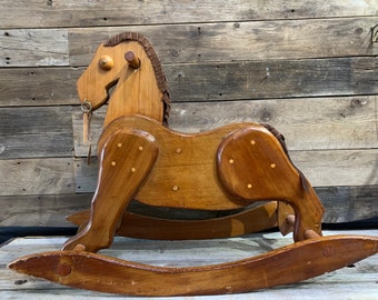 Vintage Solid Wood Rocking Horse, 31.5"