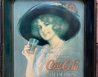 Reproduction d'un plateau Coca-Cola de 1971, Hamilton King Girl de 1912, 12 x 10 po.