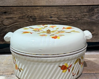 Cazuela Hall's Superior, Autumn Leaf, Jewel Tea, con tapa, de los años 30 a los 70.